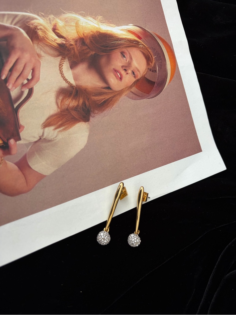 Alexis Bittar Gold Linear and Pave Crystal Ball Drop Earrings NWOT - 🆕